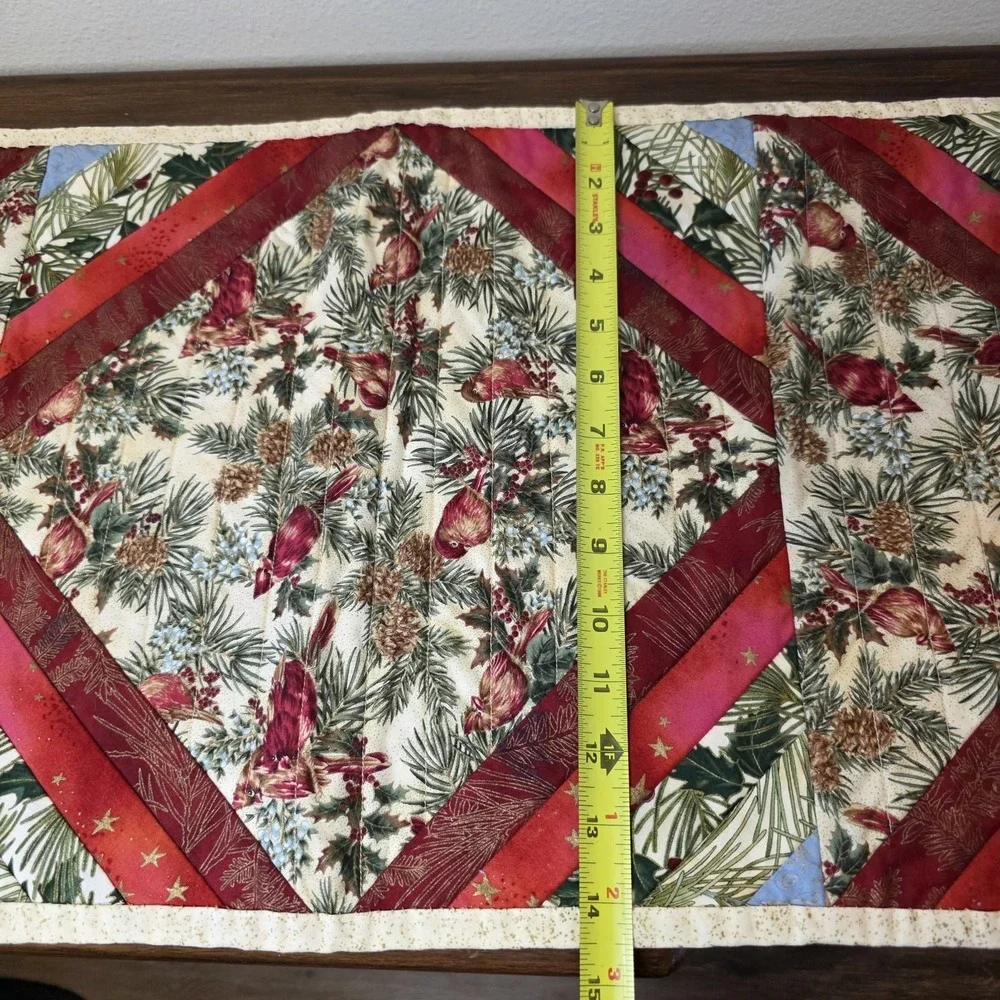 Reversible Christmas Thanksgiving Quilted Table Runner Handmade 14.5x40